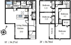 広い敷地を生かした大型2階建て4LDKプラン。1階にLDKを配置し生活動線に配慮しました。お洗濯の効率を高めるランドリールームやウォークインクローゼット付きの主寝室もお勧めポイントです。