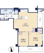 専有面積62m2のゆとりある2LDK。4階の東南角住戸につき陽当たり・風通し・眺望など大変良好です。